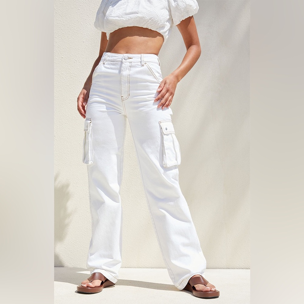 Pacsun White 90s High Waisted Boyfriend Cargo Utility Pants